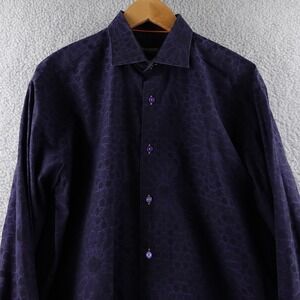 Maceoo Luxor Starboy Blue Abstract Embroidered Button Down Dress Shirt 4L